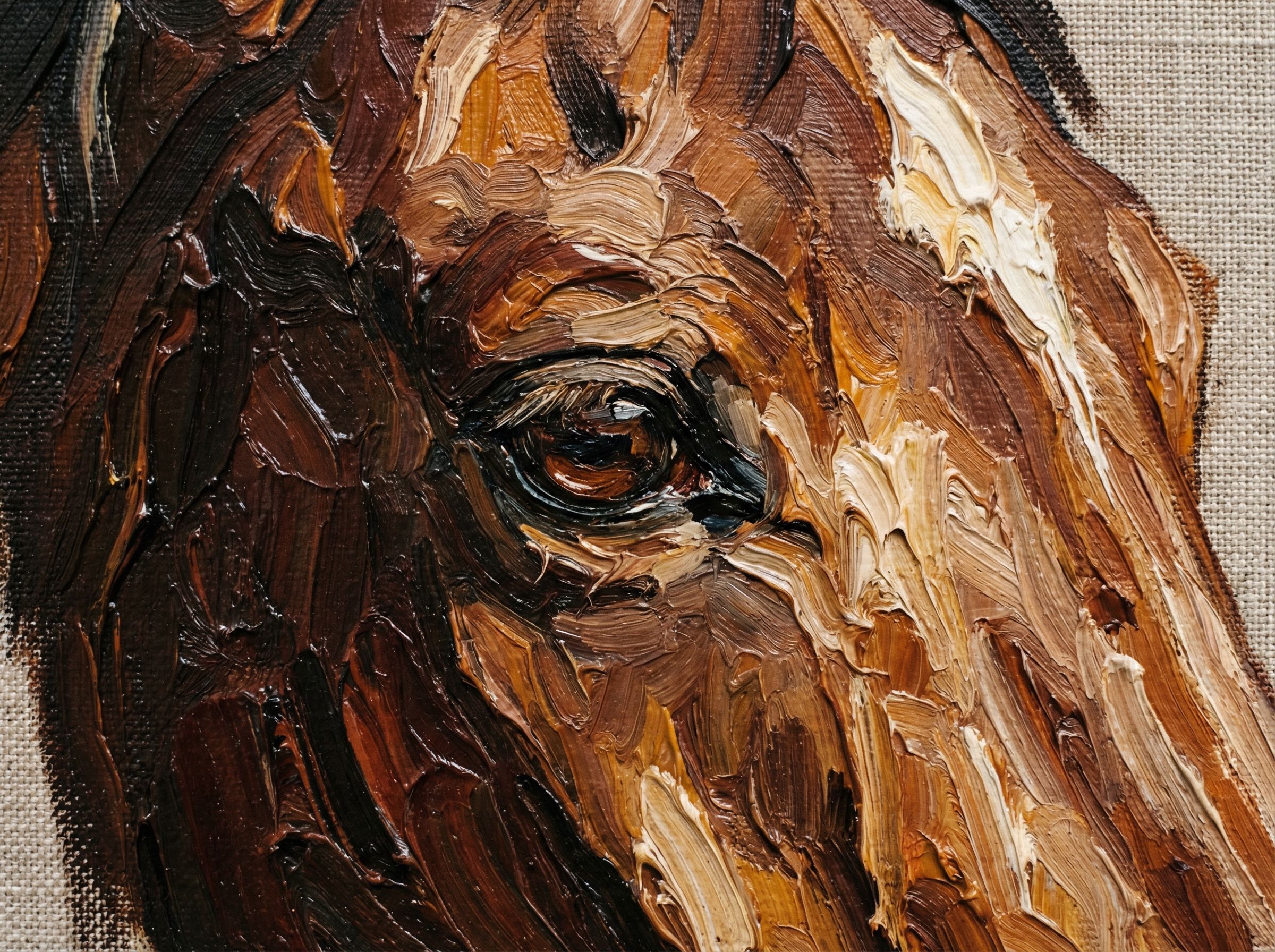 Extreme close-up macro of thick oil paint brushstrokes showing rich texture and colour depth